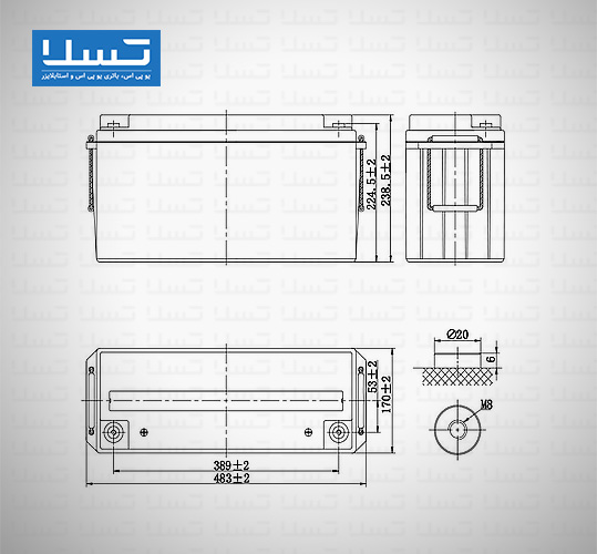 ابعاد باتری
